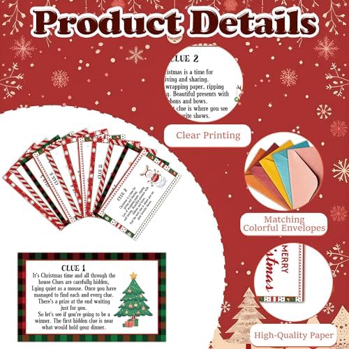 Christmas Scavenger Hunt Game, Xmas Games for Family Treasure Riddle Hunt Cards Game Activities, Winter Christmas Eve New Year Holiday Indoor Outdoor Party Games Supplies, Xmas Gifts for Adults, 04