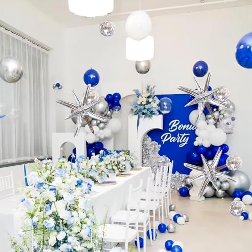 156 Pack 18" 12" 10" 5" Inch Blue and Silver Balloons Garland Arch Kit
