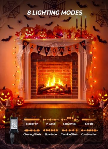 LED Orange Halloween Lights Indoor Outdoor, 33FT 100LED Mini String Lights