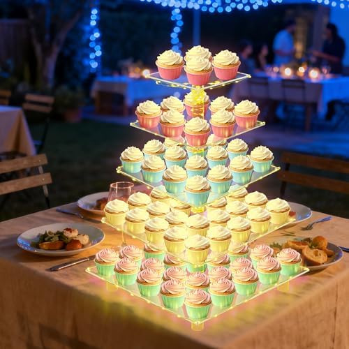 YestBuy 5 Tier Cupcake Stand for 60 Cupcakes with Yellow Lights