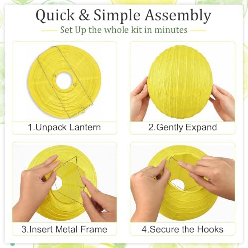 Yellow Paper Lanterns, 12Pcs 6-10 Inch Round Hanging Party Decorations