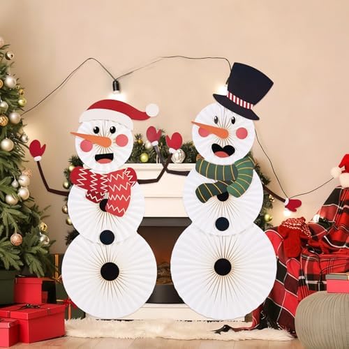 Christmas Hanging Paper Fans Decoration Classroom Christmas Decorations Xmas Bulletin Board Decorations with Fun Snowman for Xmas Holiday Winter Backdrops Wall Party Supply