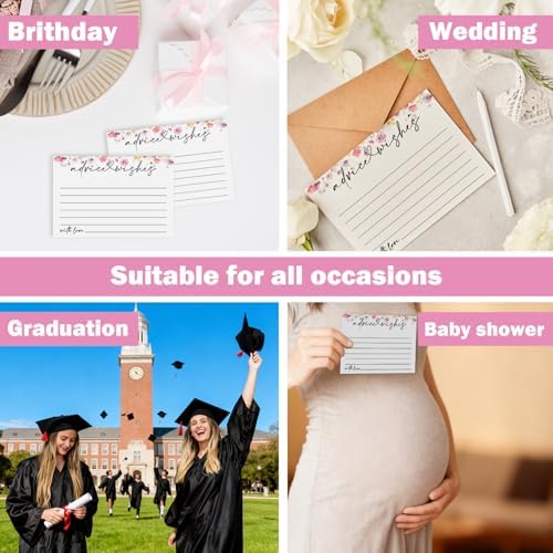 Advice and Wishes Cards Set with Message Notes and Keepsake Options, Guest Book Alternative for Baby Shower, Wedding, Bridal Shower, Graduation and Birthday Celebrations (50, B White, White Color Set)