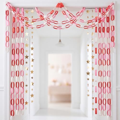 Lincia 600 Sheet Paper Chain Garland Strips, Pink Gradient