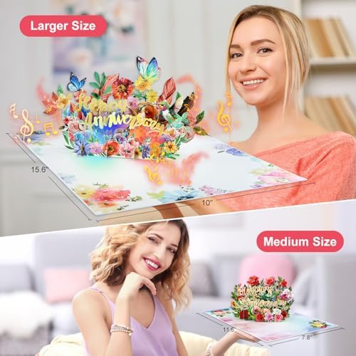 FaCraft Large Anniversary Card for Couple - 3D Pop Up Music & Light Valentines Wedding Anniversary Card Gifts with Envelope, Blank Insert and Seal, for Spouse Husband Wife Him Her