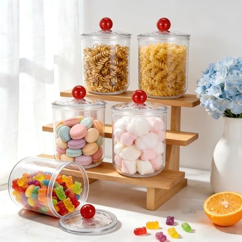 4 Pack 47 oz Clear Plastic Candy Jars with Lids, Large Cookie Storage Containers for Kitchen Counter, Wide Mouth Candy Cookie Canisters for Snacks Treats
