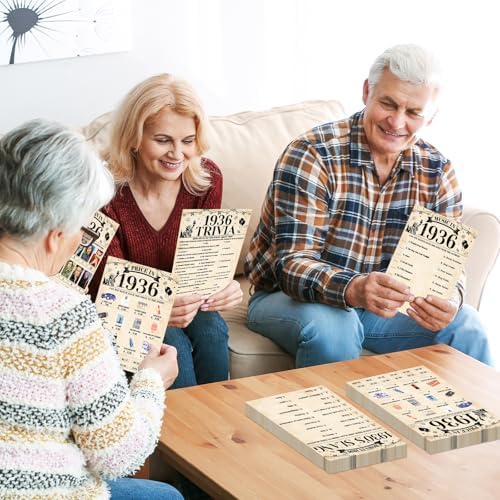 70Pcs 90th Birthday Party Games Born In 1936 Fun 1936 Trivia Music Slang Books Game Double-Sided Game Cards Vintage 90th Birthday Party Supplies for 90 Year Old Activity Anniversary Class Reunion