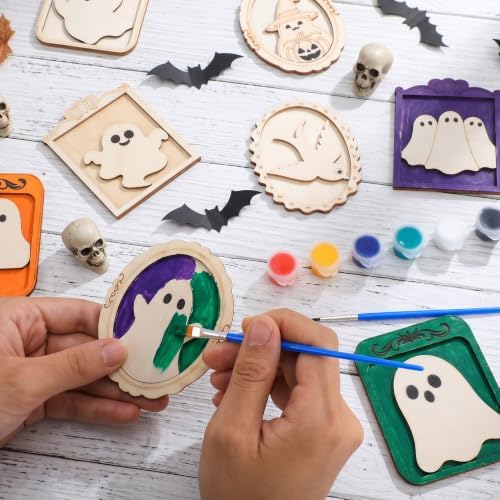 12 Pack Halloween DIY Wooden Ghost Frame Craft, Ghost Wood Painting Crafts