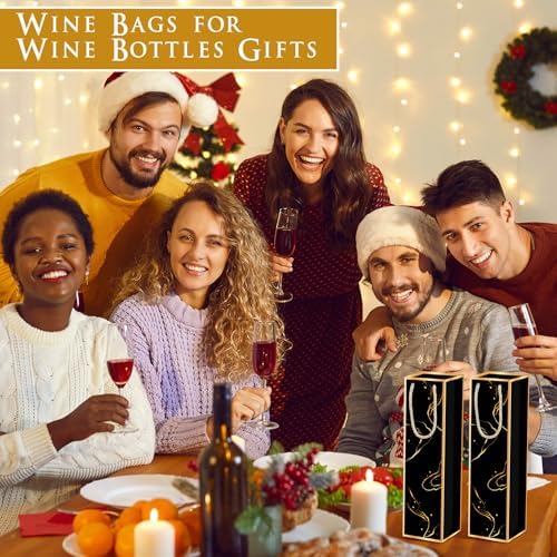 Fingertip WD 20 Pack Wine Gift Bags with Handles & Tissue Paper black
