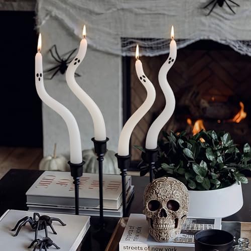Halloween Decorations Indoor - 4 Pack Cute Ghost Taper Candles