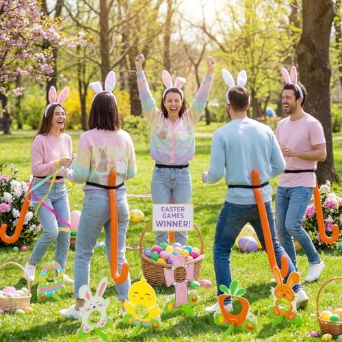 Vicenpal 32 Pcs/4 Set Easter Tail Game Easter Party Games Adults Family Cane Tail Funny Family Night Activities Outdoors Indoor Birthday Baby Shower Bachelorette Party Supplies Favors