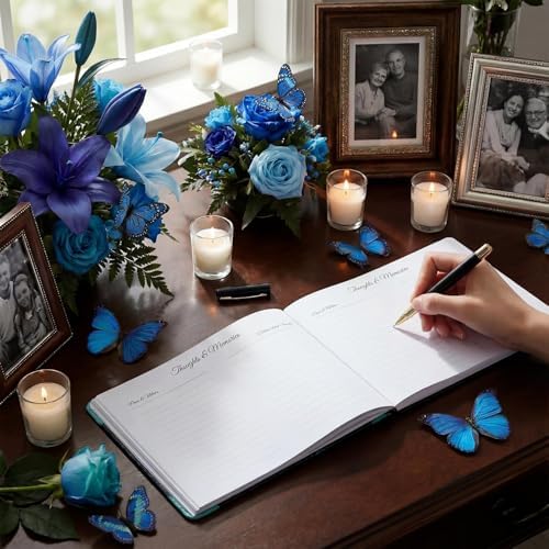 Yingzhao Memorial Funeral Guest Book with Pen Cardinal, Butterfly