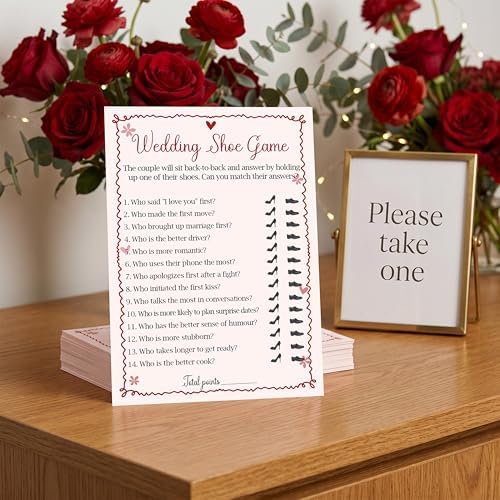 Pink Bridal Shower Wedding Shoe Games Cards - 30 Fun Wedding Party Game Cards for Bridal Shower, Engagement, Bachelorette & Newlywed Party, Icebreaker Activity Supplies & Decorations