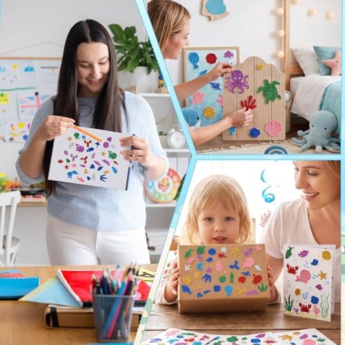 460 Pcs Glitter Sea Animal Foam Stickers, 8 Colors Ocean Sea Fish Stickers