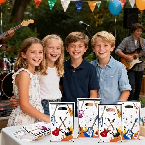 ANGOLIO Musical Party Favor Supplies - 50 pcs Guitar Theme Candy Gift Bags