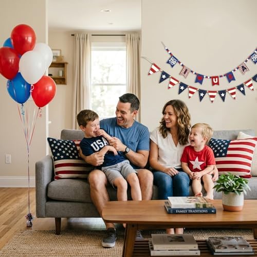 9.8 FT 4th of July Patriotic Garland, 2Pcs Independence Day American Flag Wood Bead Garland for Mantel, Red White Blue 4th of July Decorations for Home Wall Independence Day Memorial Day Decor