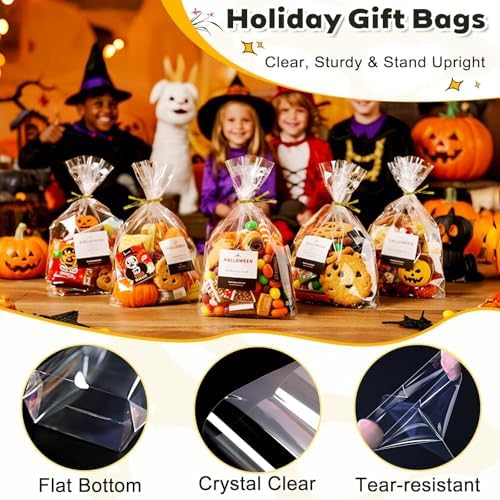 PigPotParty Cellophane Treat Bags 6x9 Inch, 100 Pack, Clear Goodie Bags