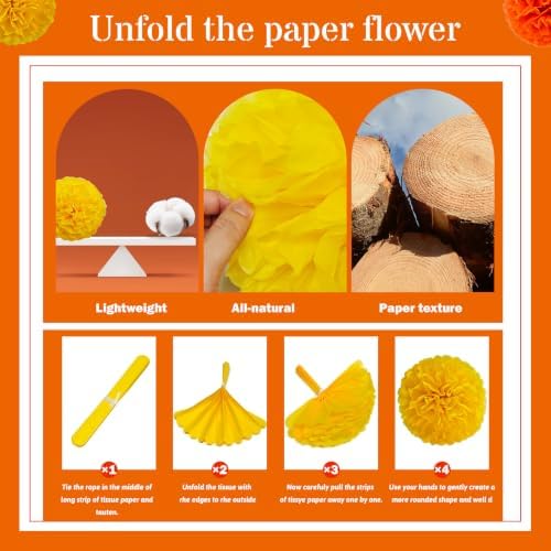 Recosis Yellow Orange Party Decorations, 18 Pcs Paper Pompoms Decorations