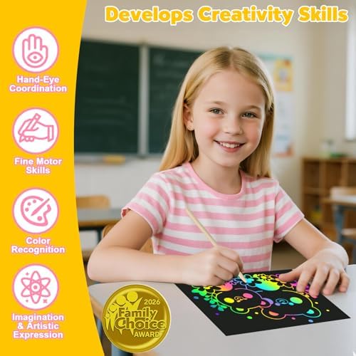 ZMLM 200Pcs Rainbow Scratch Drawing Art Paper Craft Set for Kids Boys Girls