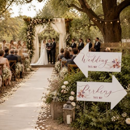 Wenqik 6 Pack Wedding Directional Arrow Signs with Stakes(Elegant Boho)