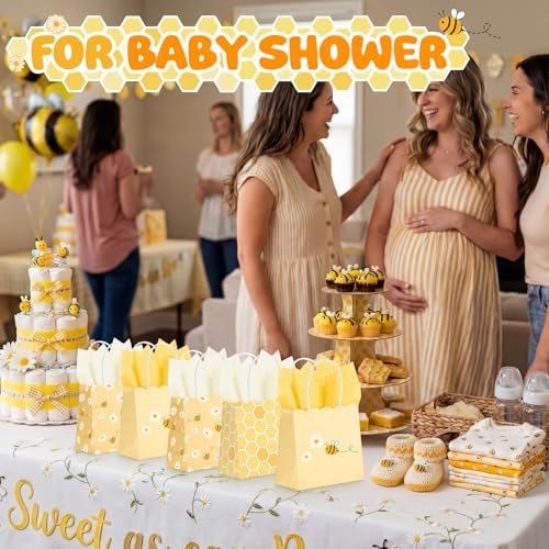 Silkfly 24 Pack Mini Bee Party Gift Bags Bulk with Tissue Paper 5x5x3 Inch