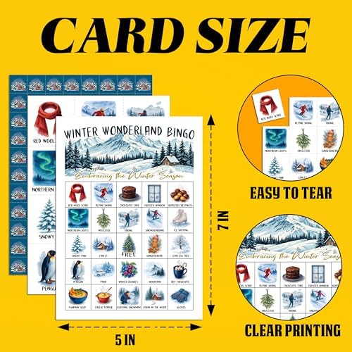 Winter Bingo Game, Winter Wonderland Party Game Cards for Adults, 24 Players Christmas Activities for Family Friends, Large Xmas Holiday Family Party Supplies Favor Decor, (005)