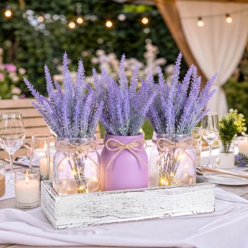 Unittype 3 Pack Lavender Mason Jars Centerpiece for Table Purple Mason Jars