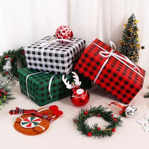 BEISHIDA 90 Sheets Christmas Gingham Tissue Paper Bulk,Red Green Black Buffalo Plaid Wrapping Tissue Paper for Gift Bags, 14 x 20 Inch Gift Wrap for Party Decoration DIY Crafts Decor Holiday Flowers