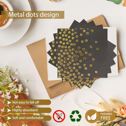 48PCS Black and Gold Plates and Napkins Party Supplies, Gold Dot Disposable Paper Plates and Napkins with Forks Tableware Set for Birthday Wedding Retirement Graduation Party Decorations 16 Guests