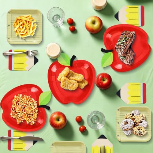 180Pcs Back to School Red Apple Paper Plates and Napkin Set,Serves 60