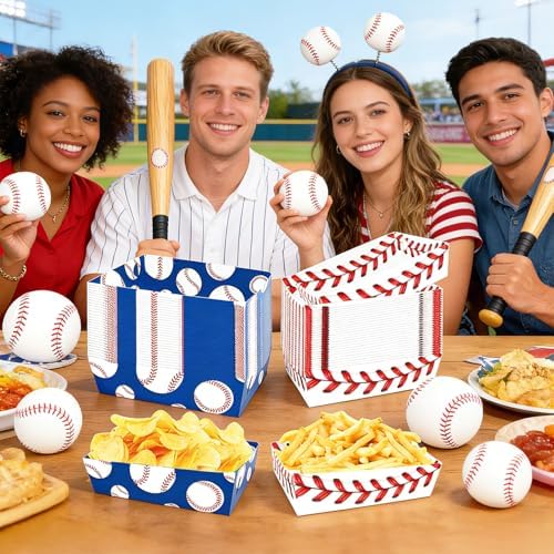 50 Pcs Baseball Party Decorations, Disposable Food Tray, 2 Designs