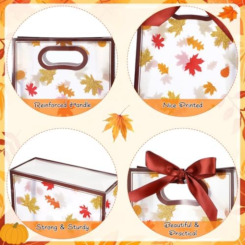 Capoda 24 Pcs Fall Gift Bags Bulk Autumn Plastic Party Favor Bags with Die Cut Handles Reusable Fall Harvest Pouch with Ribbon for Autumn Harvest Thanksgiving Party Decor Supplies