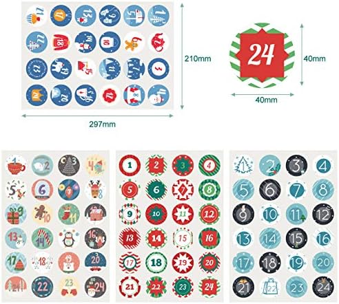 Naler 96PCS Christmas Advent Calendar Numbers Stickers