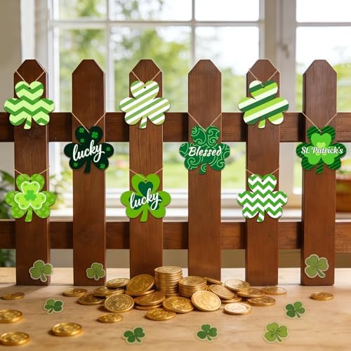 36PCS Wooden Shamrock Ornaments to Paint St. Patrick's Day Decorations,9 Styles DIY Blank Unfinished Wood Shamrock Cutouts Ornament for Tree Home Crafts Hanging Gifts Indoor Spring Farmhouse