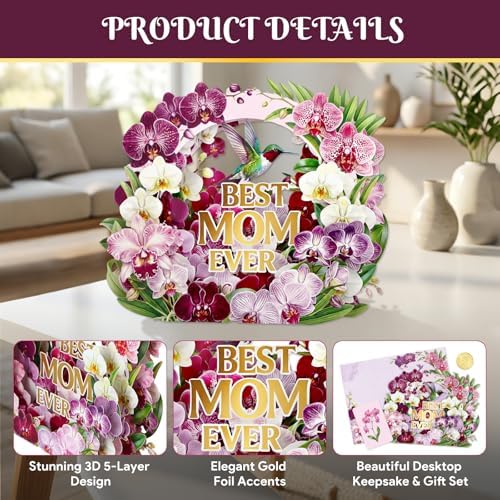 D4DREAM Orchid Mother Birthday Card for Women Mom Wife Daughter Grandma