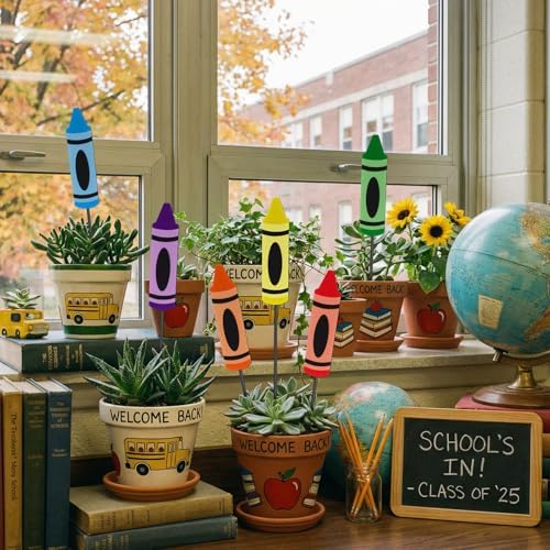 Pickmesh 6 Pcs Back to School Decoration Outdoor Crayon Metal Yard Sign 12"