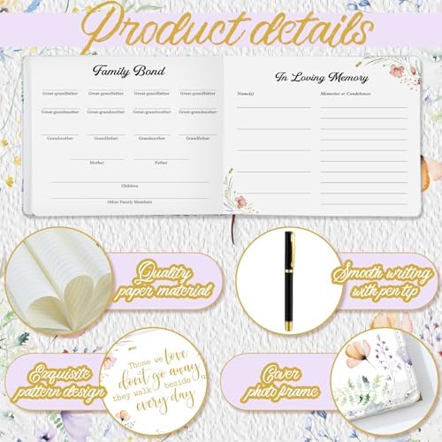 Patelai Funeral Guest Book with Pen Memorial Service Celebration of Life Sign in Book for Funeral Leather Cardinal in Loving Memorial Gift, 112 Pages(Colorful Flower)