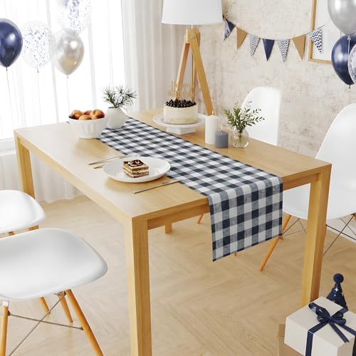 Gingham Table Runner - Blue and White Checkered Table Runner for Baby Shower, Birthday Party, Wedding Decorations | Farmhouse Kitchen Dining Table Decor Party Supplies for Home Indoor Outdoor