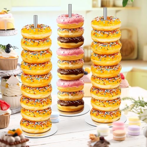 2 Pcs Metal Donut Display Stand Tower for Dessert Table, Silver