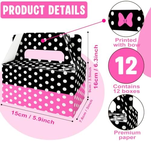 12 Pcs Cartoon Mouse Party Favor Boxes, Pink Black Polka Dot Treat Boxes