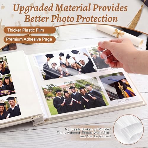 Fumete Beige Class of 2026 Graduation Album Self Adhesive Photo Scrapbook 40 Pages 11.5 x 10.5 Inch Linen Memory Book with Cover Display Window DIY Album for School College Graduate Party Gift