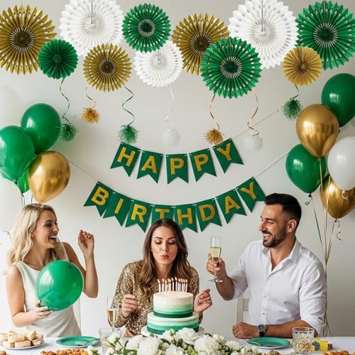 BEISHIDA Honeycomb Round Paper Fans Green Gold Hanging Party Decoration