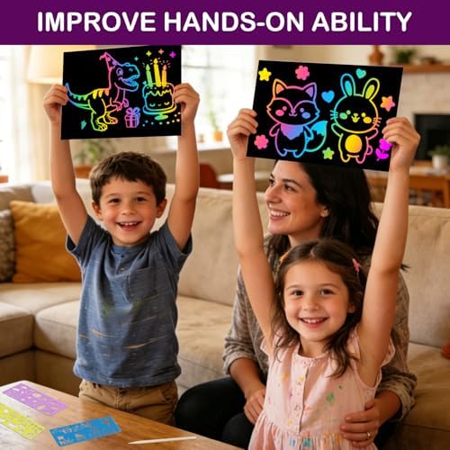 FUNNYB&G 60 Pcs Big Rainbow Scratch Paper Art for Kids Arts and Crafts Kit