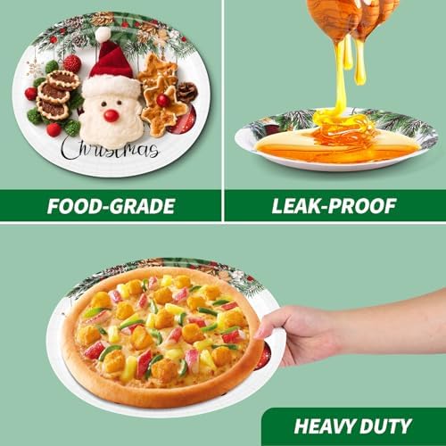100PCS Christmas Paper Plates and Napkins Set- (25 Guests)