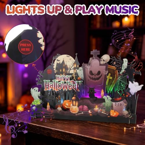 XTF2015 Halloween Card with Lights & Spooky Music, 3D Halloween Cards