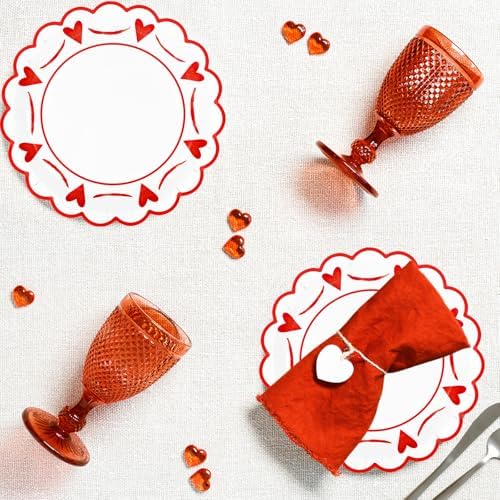 JarThenaAMCS 50 Pcs Valentine's Day Heart Paper Plates Scalloped Disposable Plate Red Decorative Tableware Gift for Home Wedding Anniversary Birthday Party Kitchen Decor, 9 In