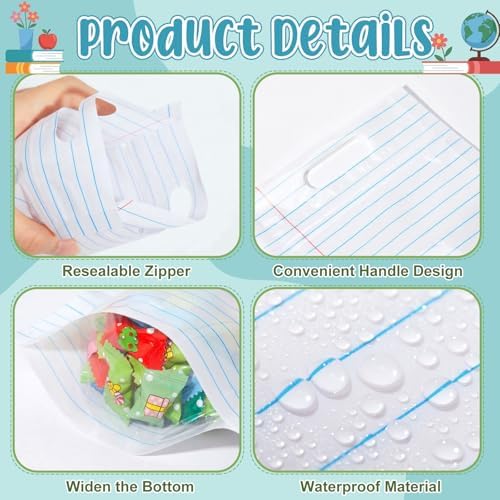 Engrowtic 100 Pcs Back to School Teacher Gift Bags Teacher Appreciation Gift Bags Bulk Resealable Plastic Notebook Line Treat Pouches for First Day of School Retirement Party Favors Supplies