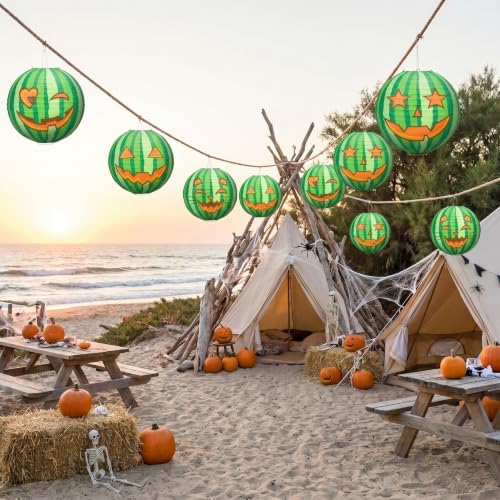 Fumete 16 Pcs Summer Halloween Decorations Paper Watermelon Lanterns