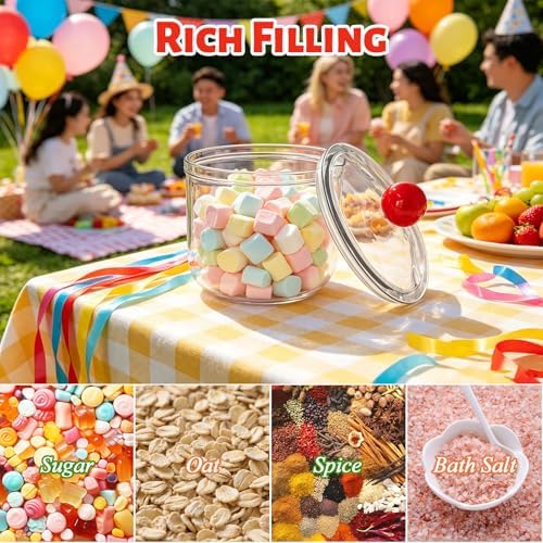 Woozettn 30 oz Clear Candy Jar with Lid,Cute Plastic Cookie Storage Jar,Airtight Candy Storage Containers for Kitchen Office Party Tea Coffee Snacks