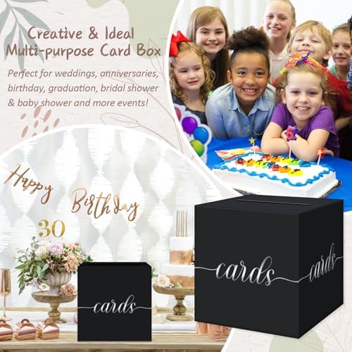Elegant Black Wedding Card Box, Silver Foil Gift Card Box Holder for Party